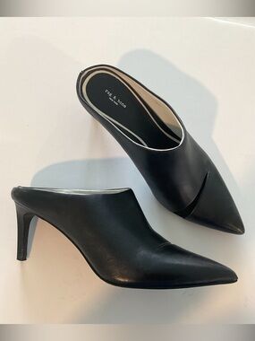 RAG & BONE  Beha Slash Pointed Toe Leather Heeled Mules Black Size EU 39
